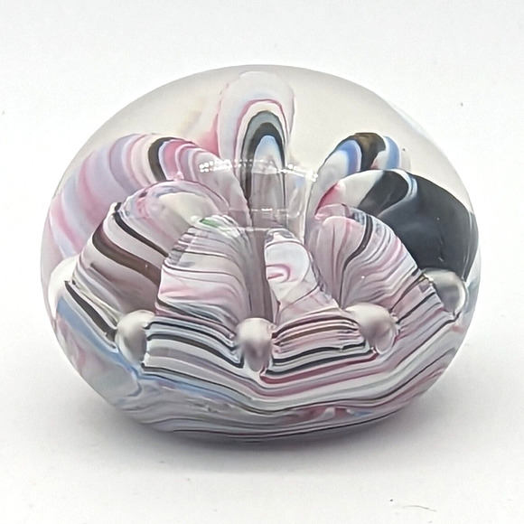 Vintage Bob St Clair Paperweight Pink Gray and White Tones with Embossed Mark - Picture 6 of 11